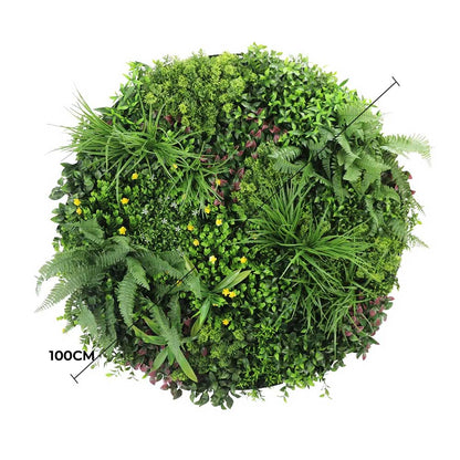 Slimline Artificial Green Wall Disc Art 100cm Country Fern UV Resistant (White)