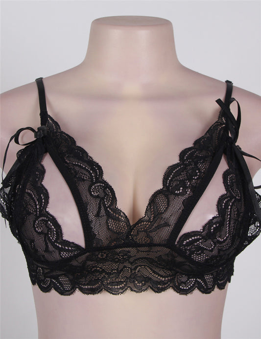Lace Booty Short and Bra Set with Seductive Feminine Cut by My Secret Drawer ® - Black