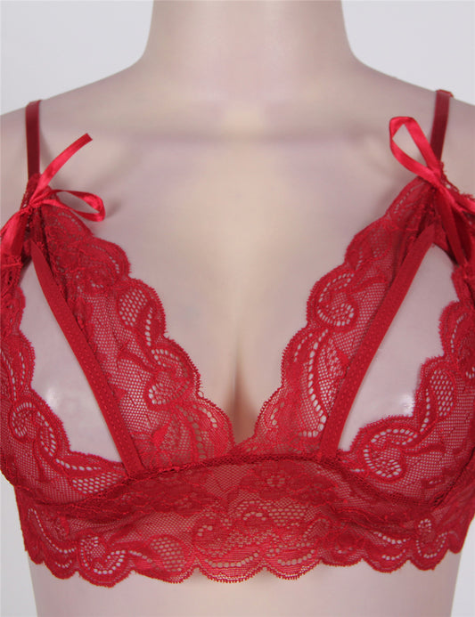 Lace Booty Short and Bra Set with Seductive Feminine Cut by My Secret Drawer ® - Red