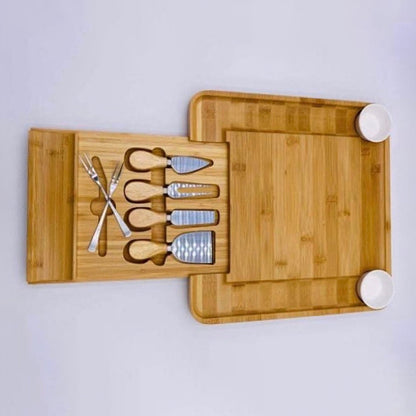 Bertha Bamboo Cheese Charcuterie Board and Knife Set 9 piece Square 34cm Free Delivery