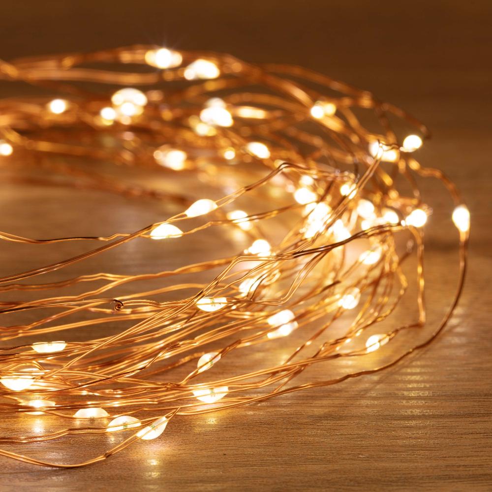 Battery Operated 100 LED Wire Pin Lights – 10m, available in 3 Colors - Warm White