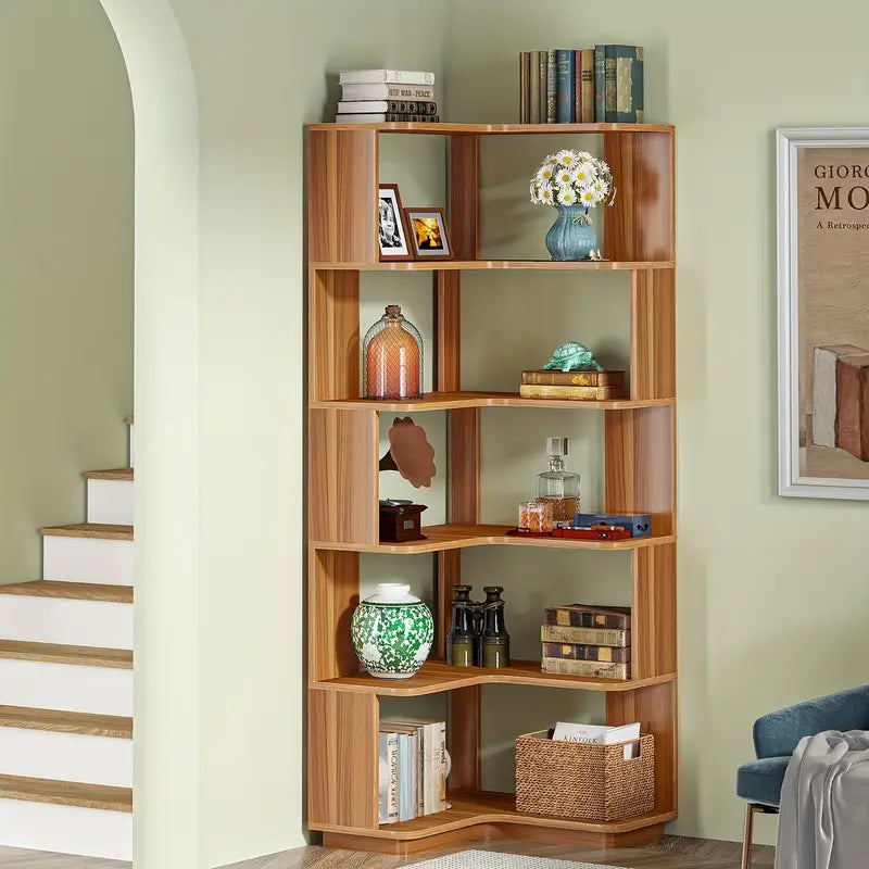 NNETMLT 64.9 Inch Tall 6 Tier Industrial Corner Bookshelf