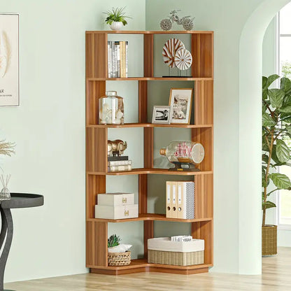 NNETMLT 64.9 Inch Tall 6 Tier Industrial Corner Bookshelf