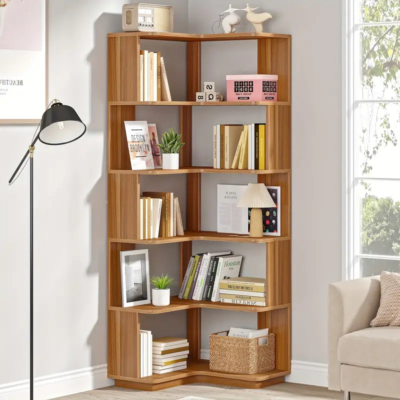 NNETMLT 64.9 Inch Tall 6 Tier Industrial Corner Bookshelf