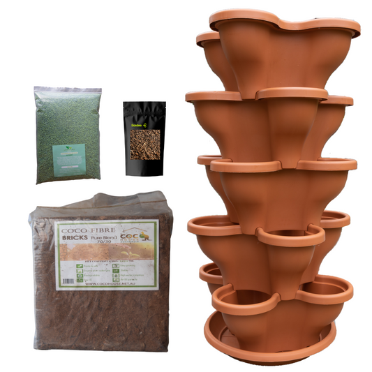 Single 5 Tier Large Verandah Planter Garden Kit (Inc Coir, A & B Nutrient and Bardee Superfly Organic Booster) - Terracotta