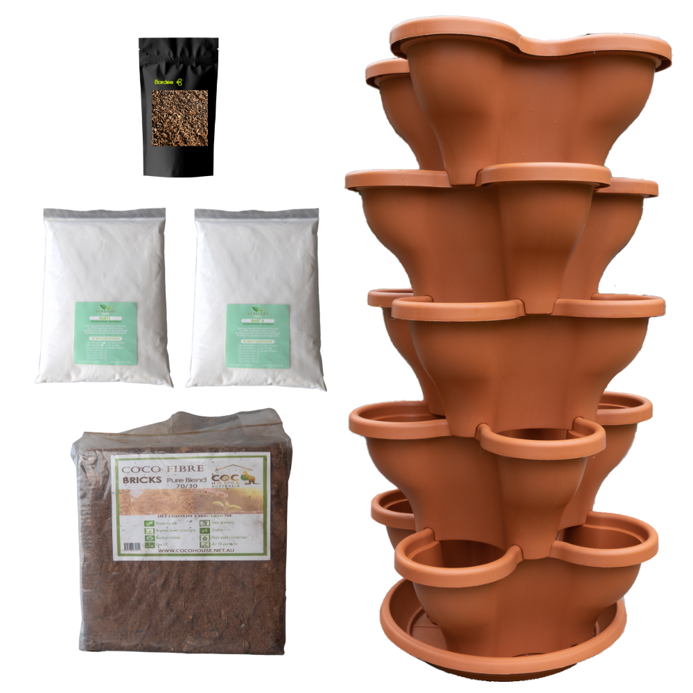 Single 5 Tier Large Verandah Planter Garden Kit (Inc Coir, A & B Nutrient and Bardee Superfly Organic Booster) - Terracotta