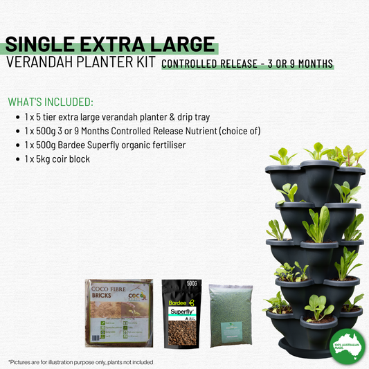 Single 5 Tier Extra Large Verandah Planter Garden Kit (Inc Coir, A & B Nutrient and Bardee Superfly Organic Booster) - Terracotta