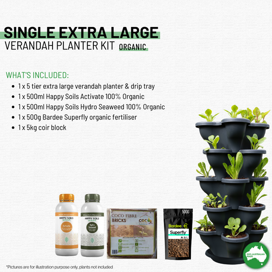 Single 5 Tier Extra Large Verandah Planter Garden Kit (Inc Coir, A & B Nutrient and Bardee Superfly Organic Booster) - Stone White