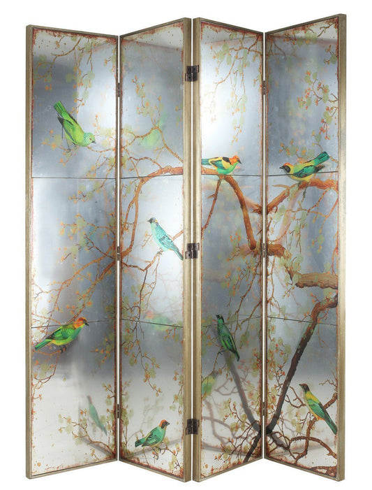 EXOTIC MELODIES MIRROR BIRD DRESSING SCREEN/ROOM DIVIDER