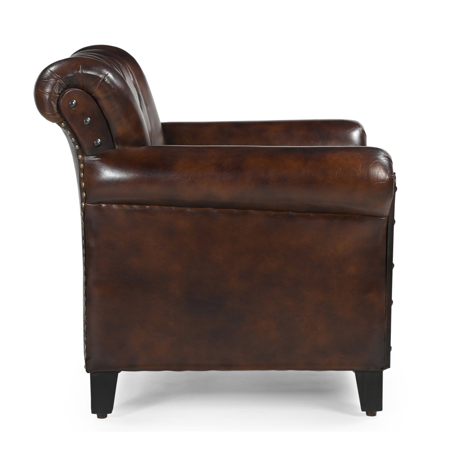 STUDDED LEATHER ARM CHAIR