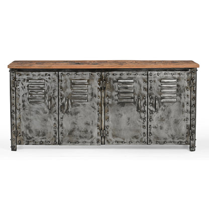 VINTAGE IRON LOCKER SIDEBOARD WITH RECLAIMED RAILWAY SLEEPER WOOD