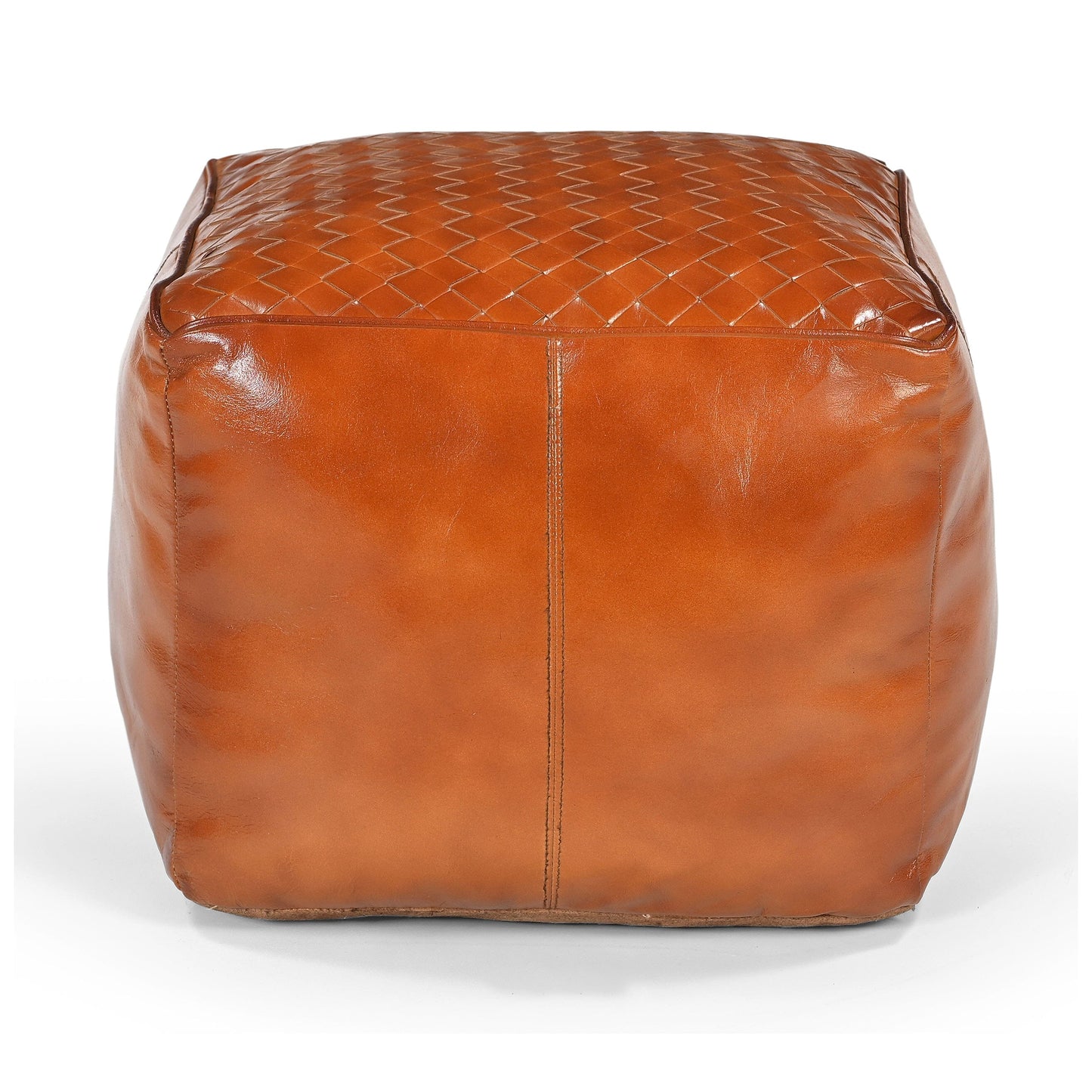 SQUARE LATTICED LEATHER OTTOMAN