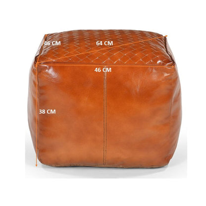 SQUARE LATTICED LEATHER OTTOMAN