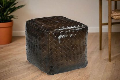 GENUINE LEATHER LATTICE OTTOMAN