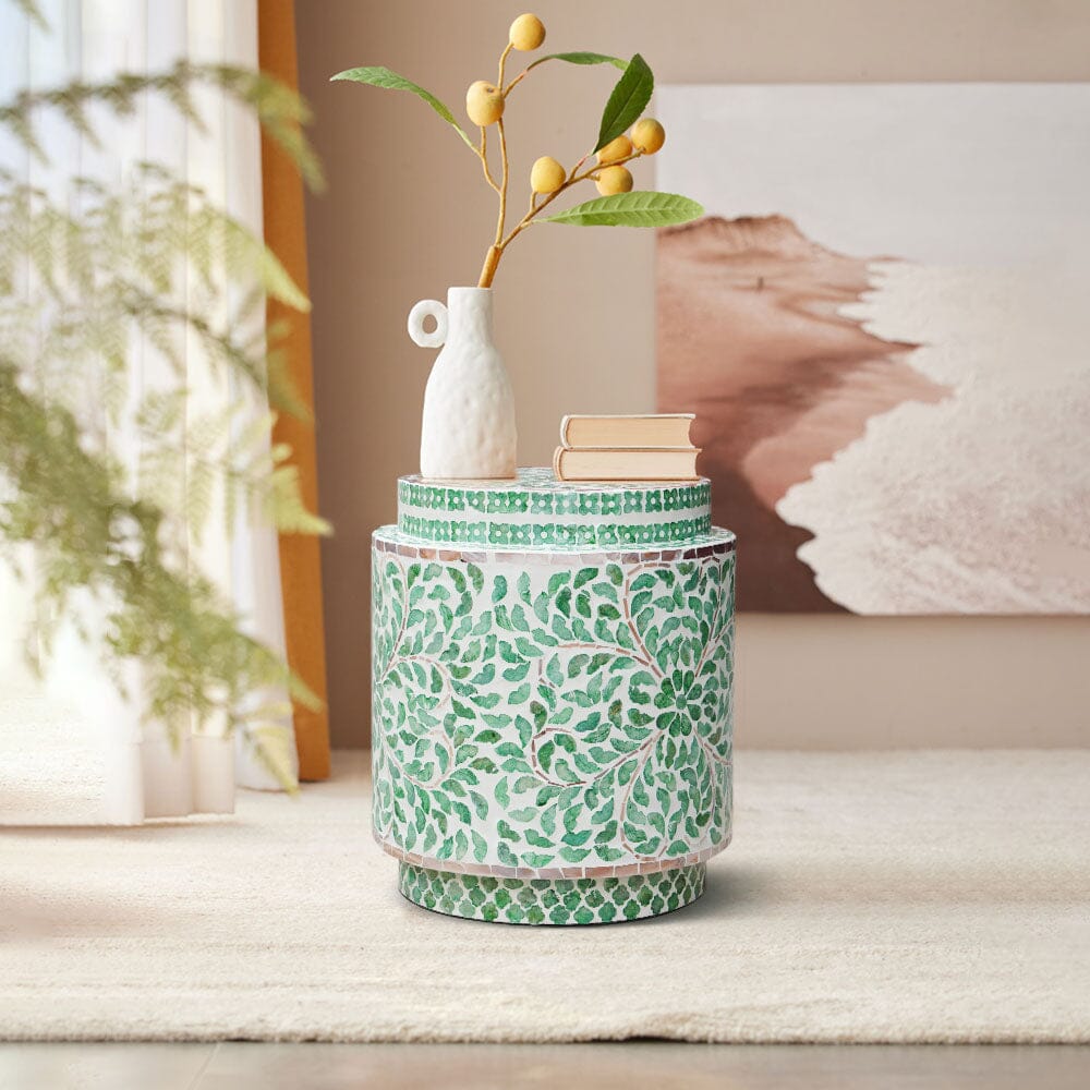 MIRANDA CYLINDER TURQUOISE SHELL INLAY TABLE/STOOL