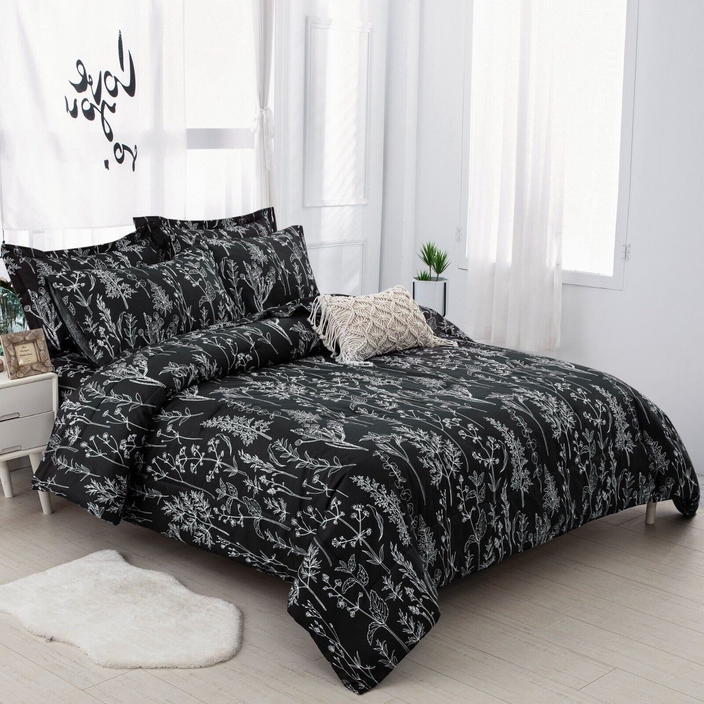 Floral Leaves Comforter Set, Queen/King Size, Microfiber Quilted Bedding with Pillowcase