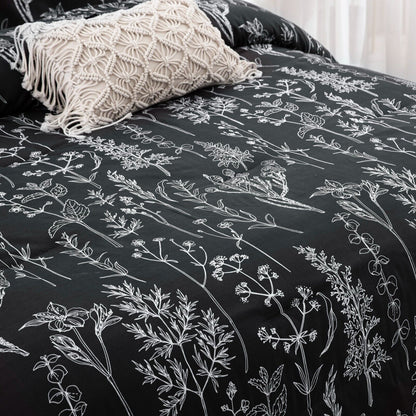 Floral Leaves Comforter Set, Queen/King Size, Microfiber Quilted Bedding with Pillowcase