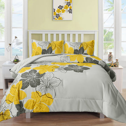 Floral Comforter Set, Queen/King Size, Blue Floral 3-Piece Bedding, Soft Microfiber for All Seasons