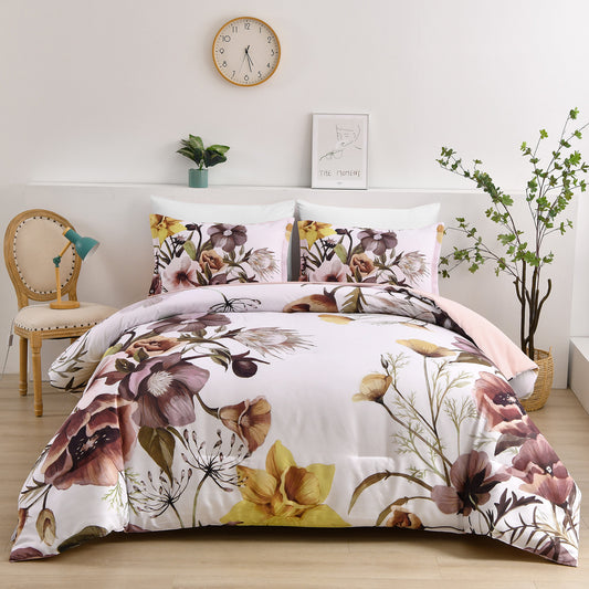 Floral Comforter Set, Queen/King Size, Blush Floral 3-Piece Bedding, Soft Microfiber for All Seasons