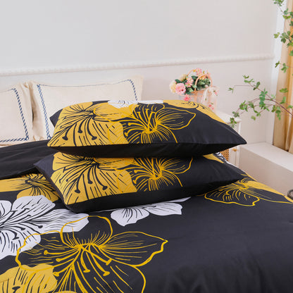 Queen/King Comforter Set, Black/Gold Floral 3-Piece Bedding, Soft Microfiber for All Seasons