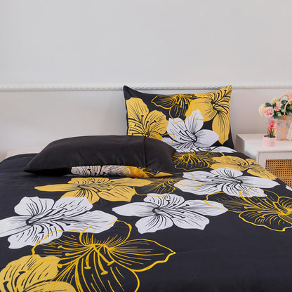 Queen/King Comforter Set, Black/Gold Floral 3-Piece Bedding, Soft Microfiber for All Seasons