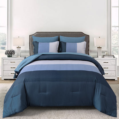 Navy Blue Comforter Set, Queen/King Size, Striped 3-Piece Bedding Collection