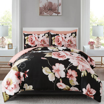 Soft Warm Floral Comforter Set, Queen/King Size, Ultra-Plush Bedding with Pillowcases