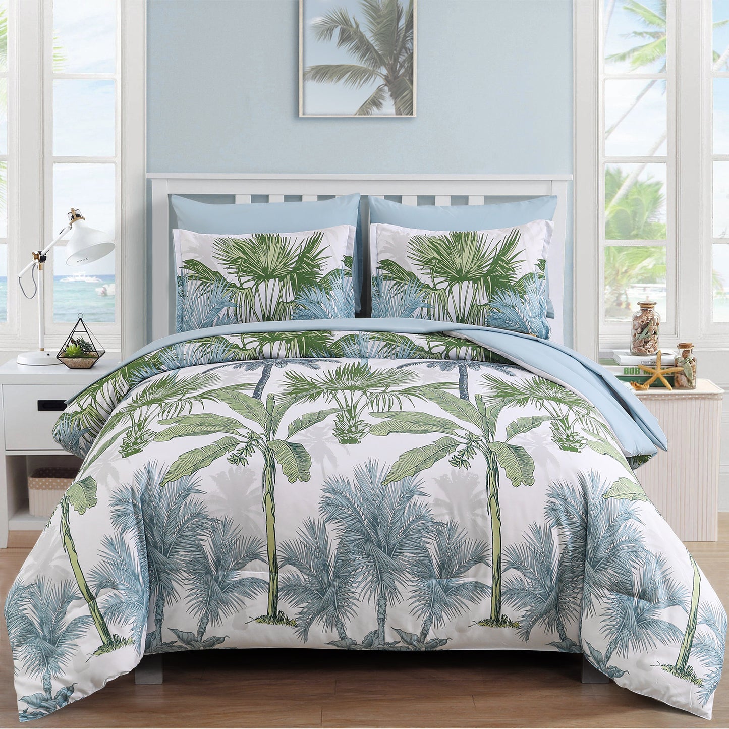 Soft Floral Leaf Comforter Set, Queen/King Size, Deluxe Quilted Bedding with Pillowcases