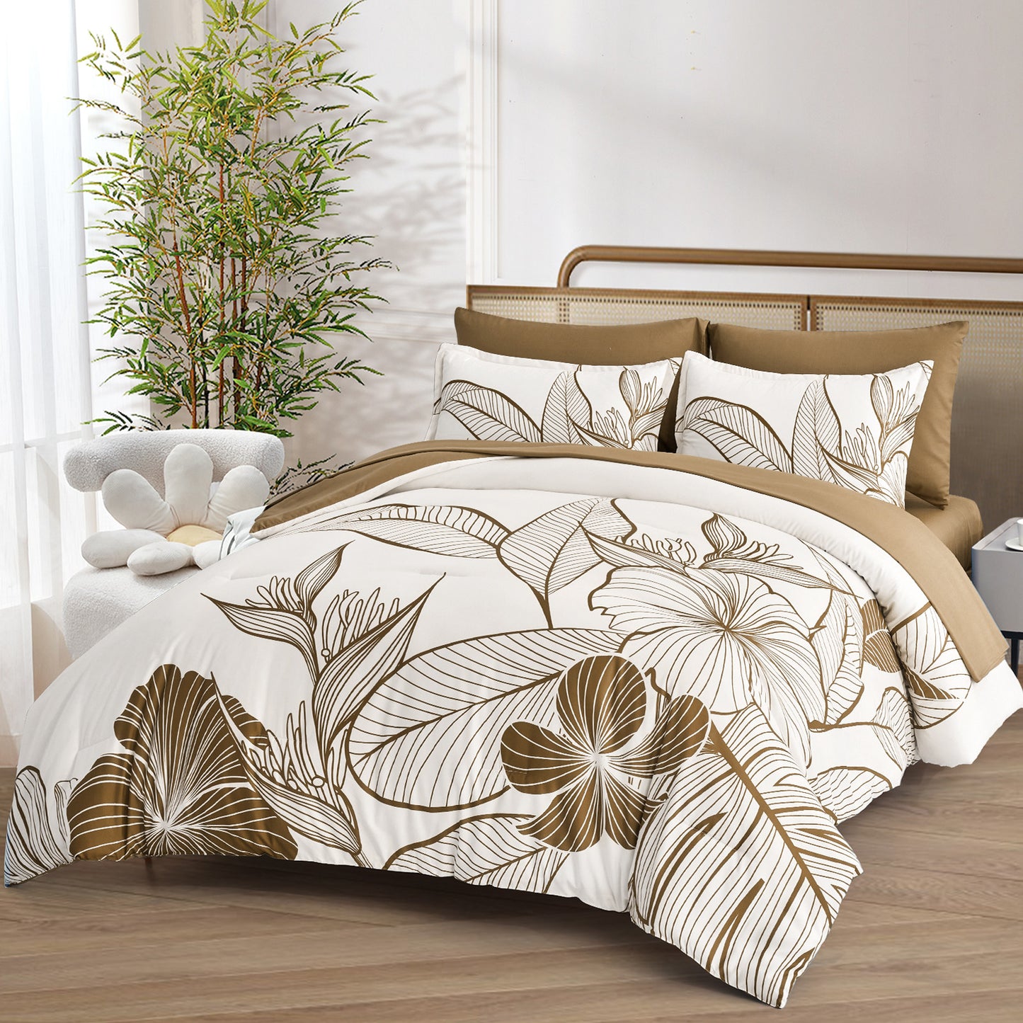 SOFT Floral Comforter Set, Queen/King Size, Plush Winter Bedding with Pillowcases