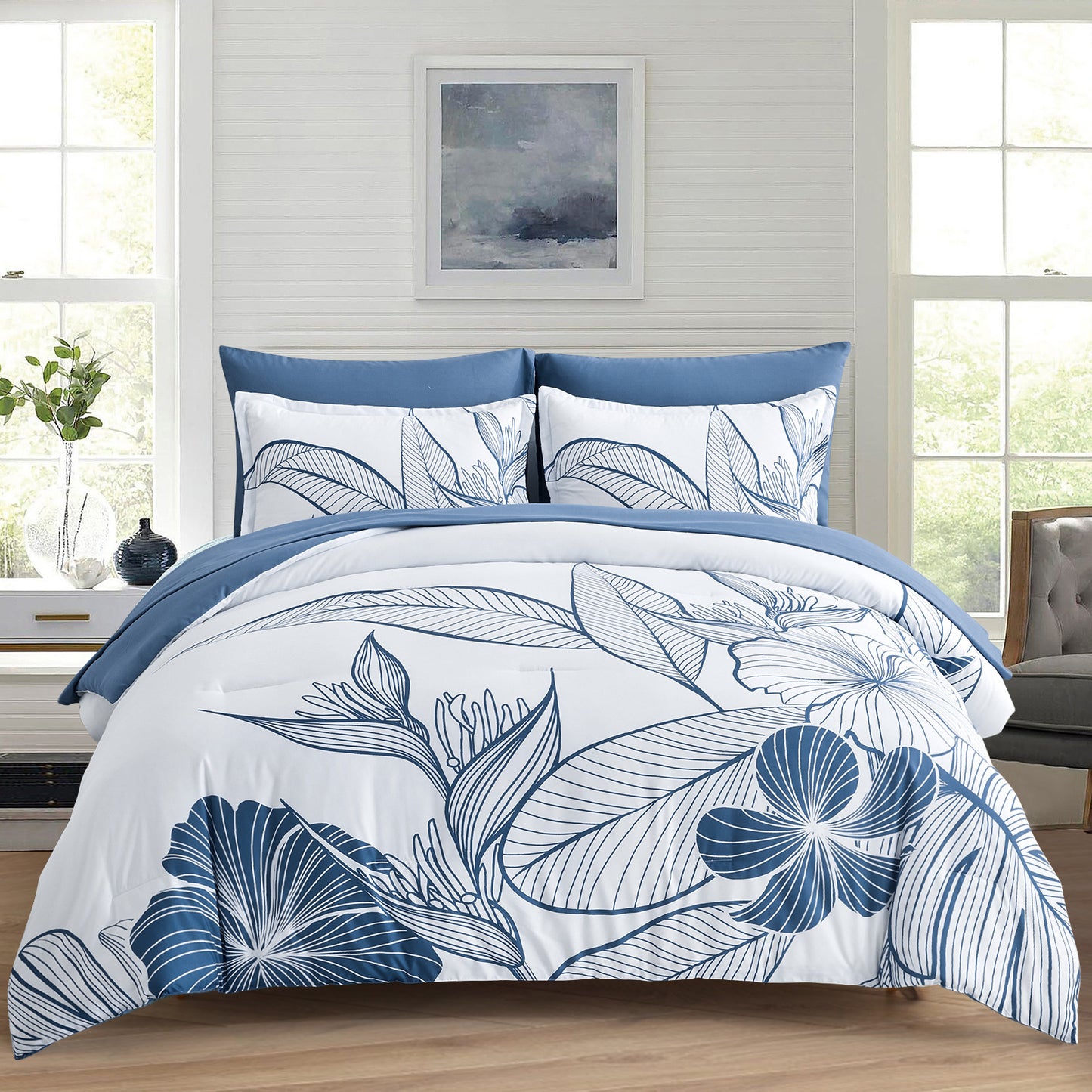 Warm Floral Comforter Set, Queen/King Size, Plush Winter Bedding with Pillowcases