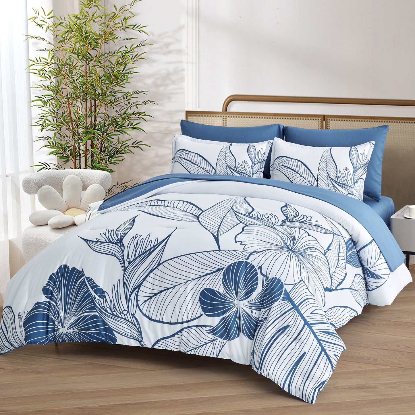 Warm Floral Comforter Set, Queen/King Size, Plush Winter Bedding with Pillowcases