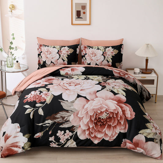 Soft Floral Comforter Set, Queen/King Size, Quilted Warm Bedding with Pillowcases