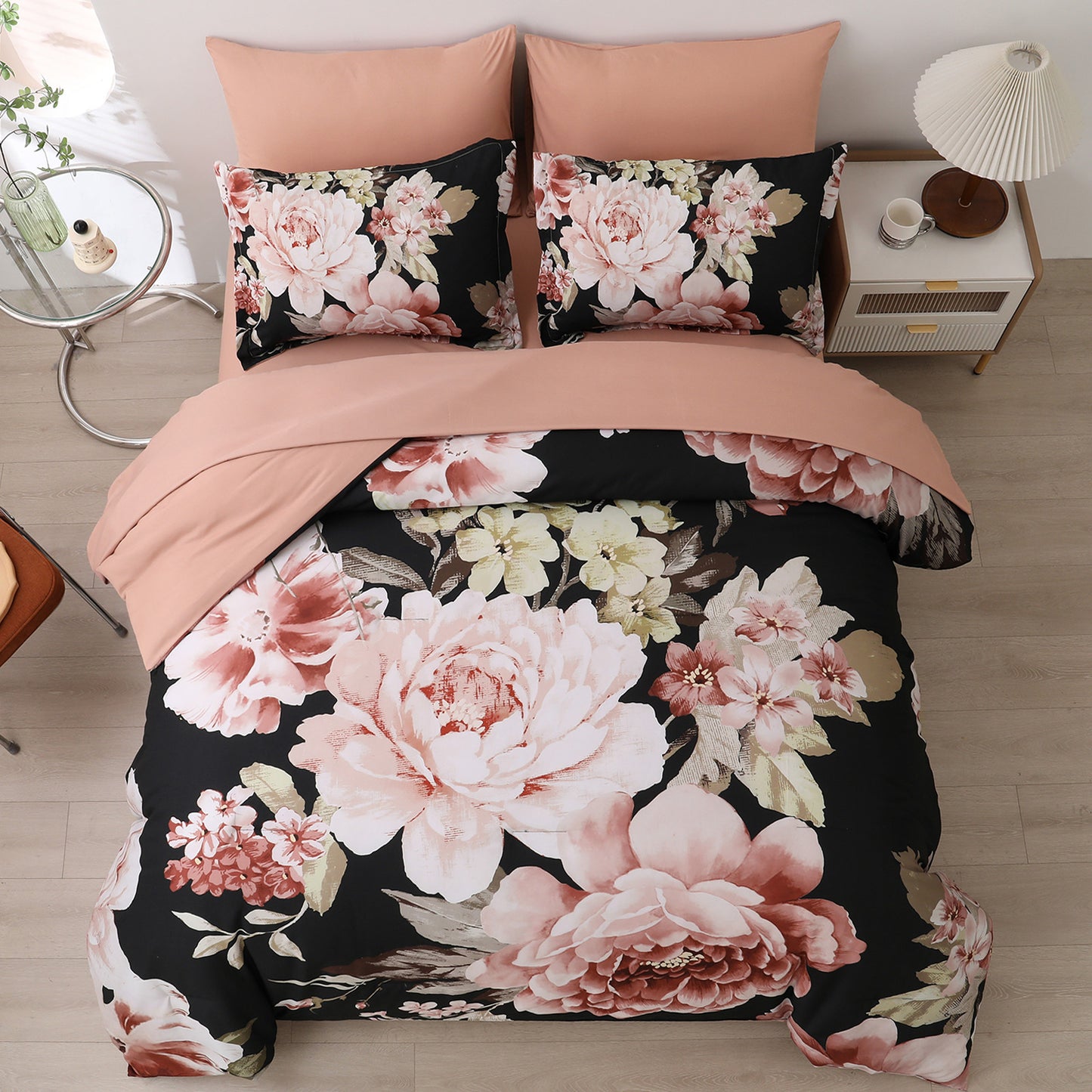 Soft Floral Comforter Set, Queen/King Size, Quilted Warm Bedding with Pillowcases