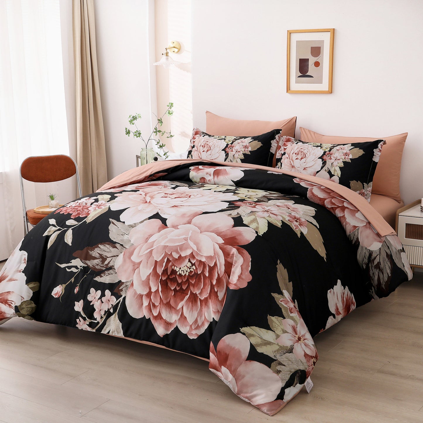 Soft Floral Comforter Set, Queen/King Size, Quilted Warm Bedding with Pillowcases