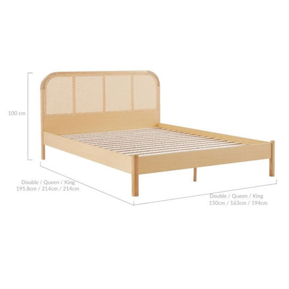 Lulu Bed Frame with Curved Rattan Bedhead - Queen