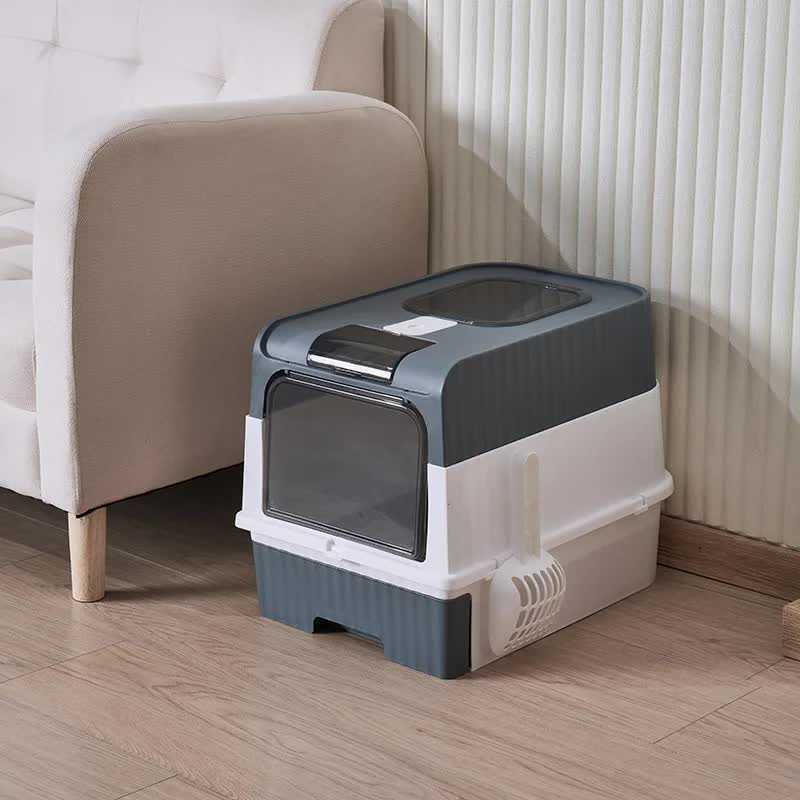 Large Enclosed Cat Litter Box with Drawer and Scoop - Odor Control, Removable Tray, Easy Clean Design