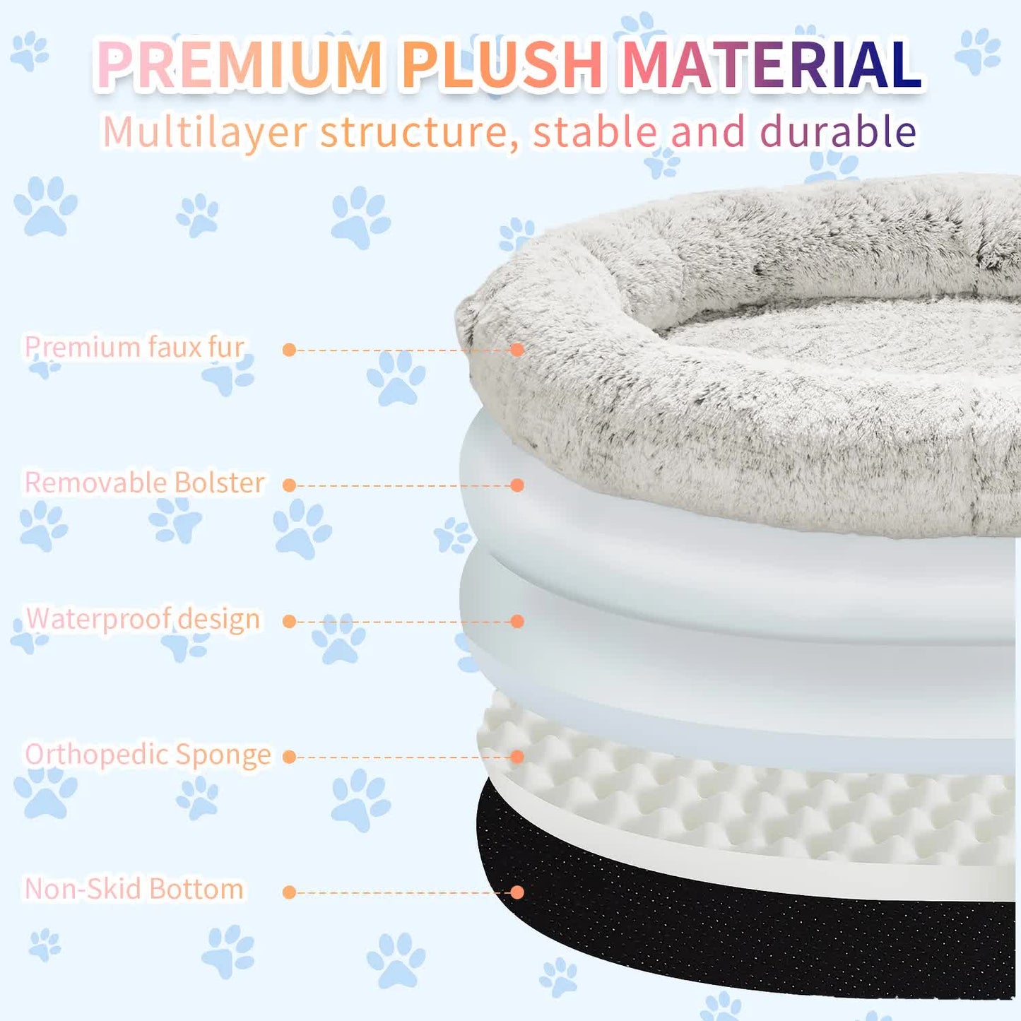 Fluffy Donut-Shaped Pet Bed- Soft, Cozy, and Anti-Anxiety for Dogs and Cats, Machine Washable Dark Gray Size:M 75*55*18cm