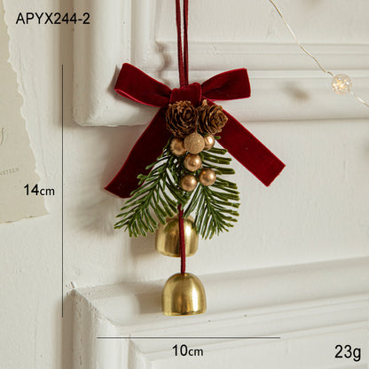 Christmas Hanging Ornament with Pinecones, Bells, and Velvet Bow - 14x10cm Festive Decoration(3 PCS)