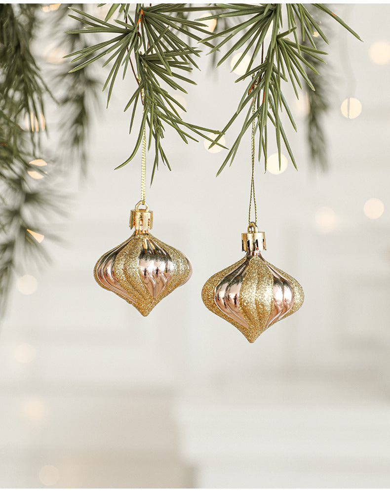 Set of 10 Christmas Ornaments -Gold & Rose Gold Holiday Tree Decorations