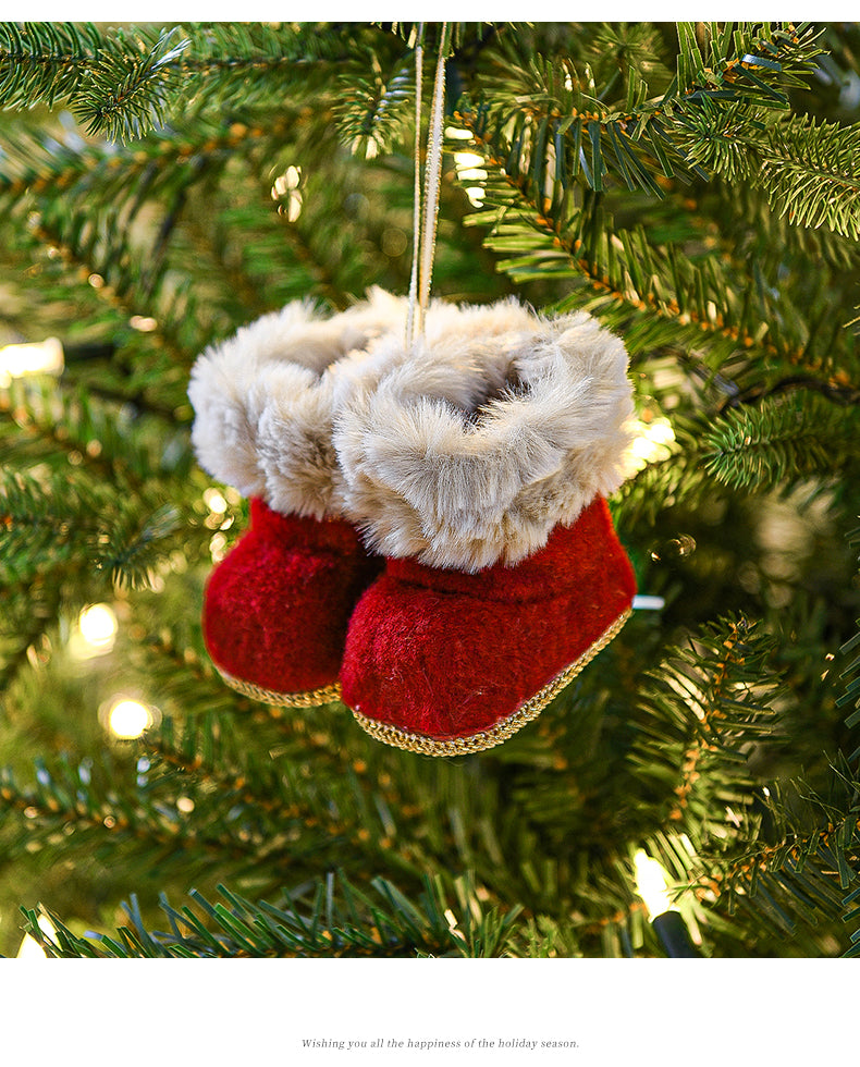 Knitted Christmas Boot Ornaments with Faux Fur Trim - Set of 3 Hanging Decorations