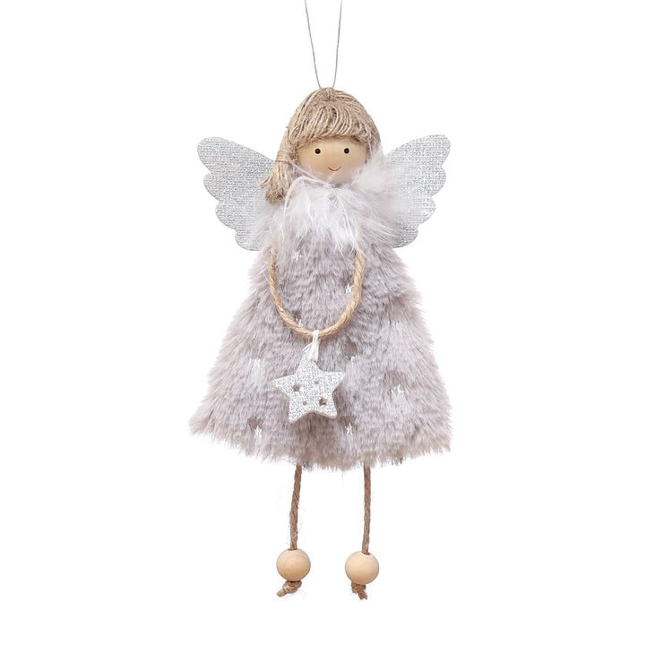 Fluffy Angel Hanging Ornament with Heart and Glitter Wings - Christmas Tree Decoration 16*10 cm Grey(6 pieces)