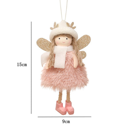 Winter Angel Ornament with Gold Glitter Wings and White Scarf - Christmas Tree Hanging Decoration 15*9 cm Pink colour (5 pieces)