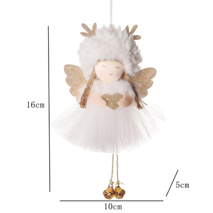 Gold and White Angel Ornament with Bells and Glitter Wings - Christmas Hanging Decoration 16*10*5cm  White colour (5 pieces)