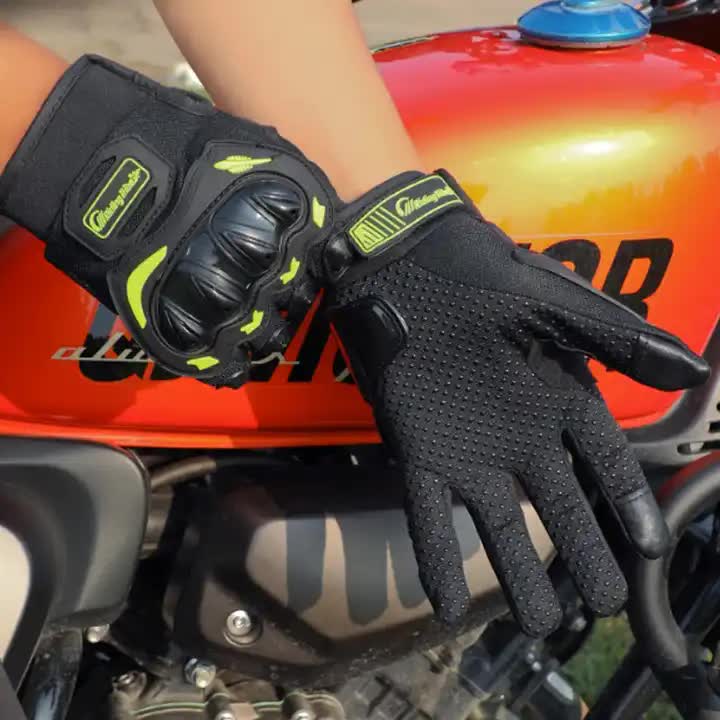 High-Performance Motorcycle Riding Gloves with Hard Knuckle Protection - Anti-Slip, Touchscreen Compatible, Neon Accents (Black,M size)