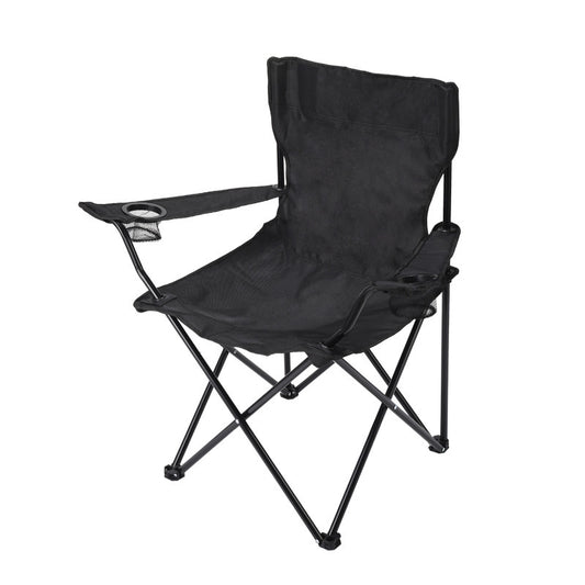 2pcs Black Portable Folding Camping Chair with Armrests and Cup Holder