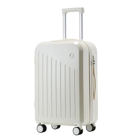 Smart Carry-On Luggage with Cup Holder & USB Charging Port - White Color Spinner Suitcase for Travel Convenience  24 inch