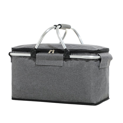 Insulated Picnic Basket with Aluminum Frame - Portable Collapsible Cooler Bag 18L 40*20*23cm(Gray)