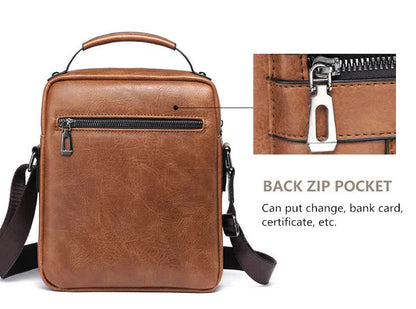 Men's Vintage Leather Shoulder Bag - Multi-Compartment Crossbody Messenger Bag 22cm(L)*8cm(W)*26cm(H)(Dark brown)