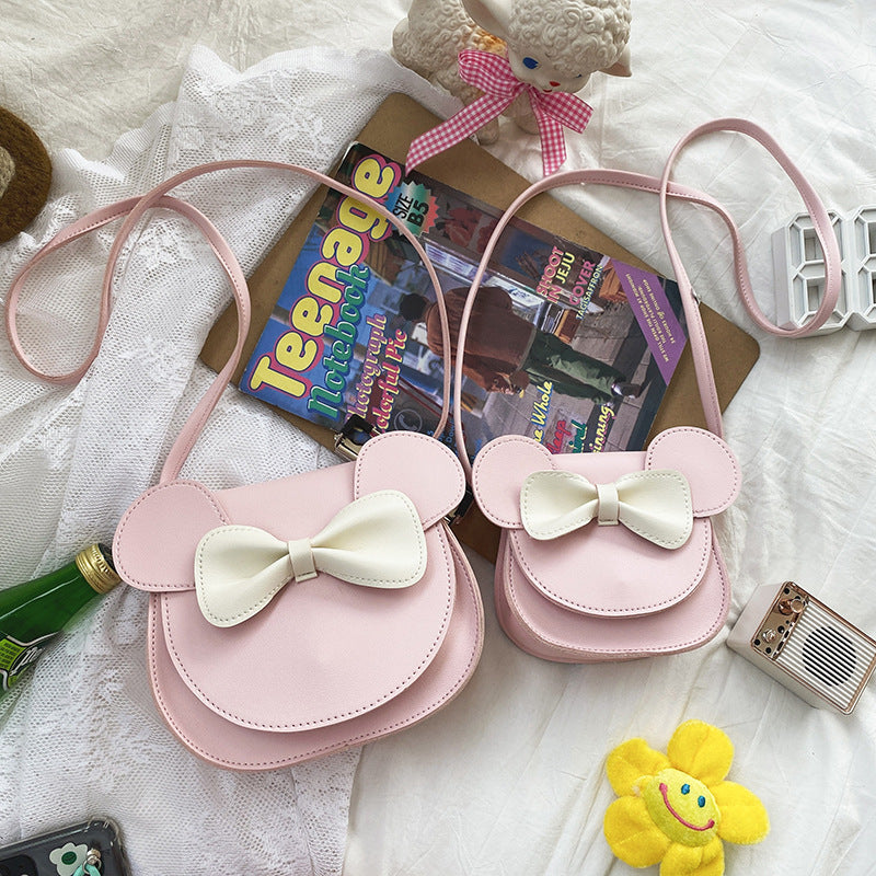 Adorable Bow Bear Crossbody Bag for Kids - Pink Small Shoulder Bag 13*13*5cm