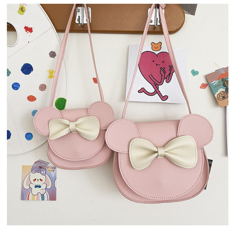 Adorable Bow Bear Crossbody Bag for Kids - Pink Small Shoulder Bag 13*13*5cm